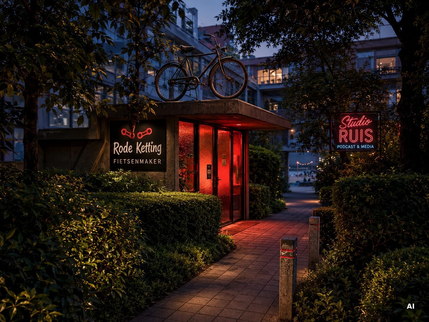 Entree van de-Maakplek bij avond