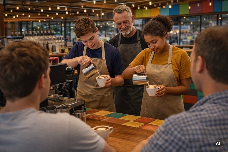 Barista's achter de bar
