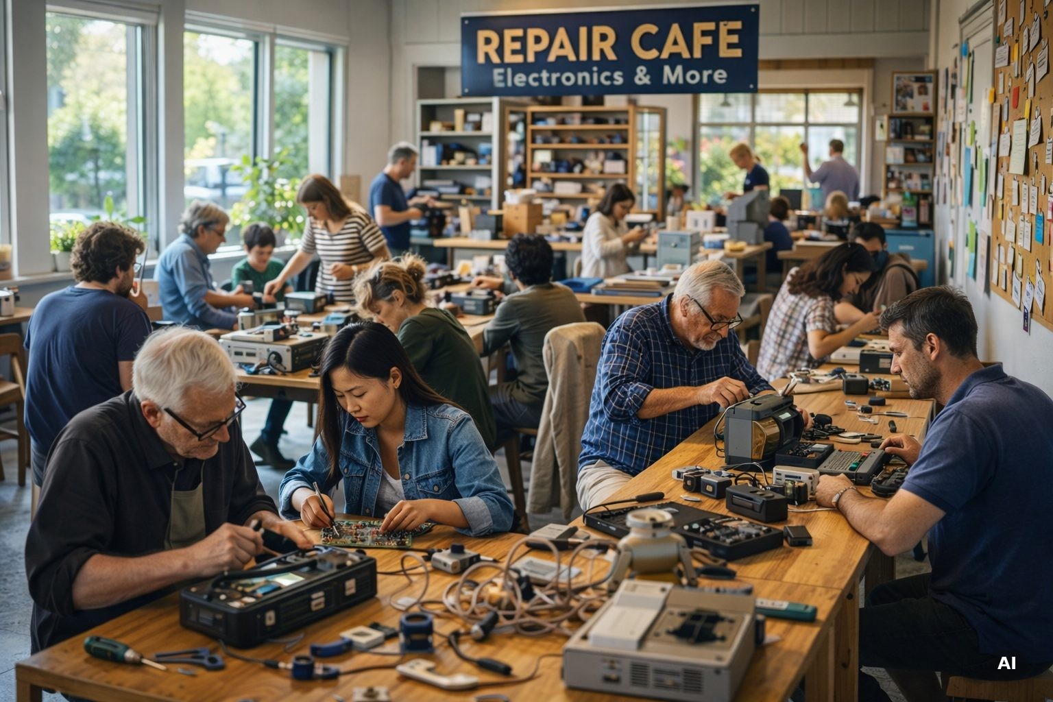 Repair café, makers en buurtgenoten werken samen aan reparaties